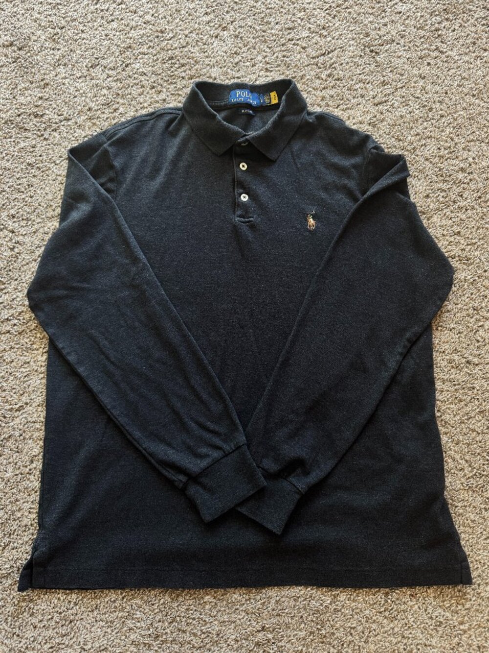 Polo Ralph Lauren Button Long Sleeve Henley Dark Gray Size Large Men's